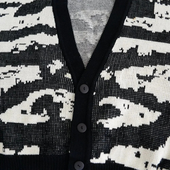 Vintage 90S Koman Black And Cream Knit Button Up Cardigan Sweater Medium - Picture 7 of 9